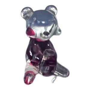 Hand Blown Art Glass Teddy Bear Miniature Red Shirt 1"